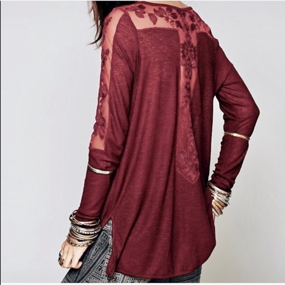 Free People Tops - SOLD-Free People Mesh Lace Burgundy Tunic